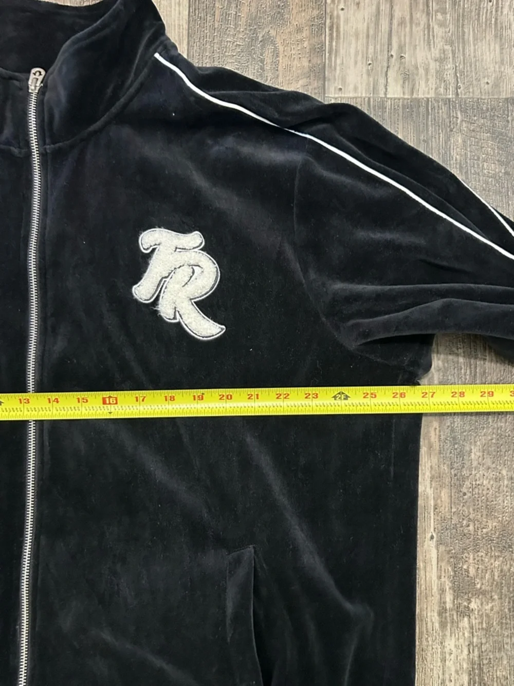 True Religion Black Velour Zip Hoodie with Gold Embroidery